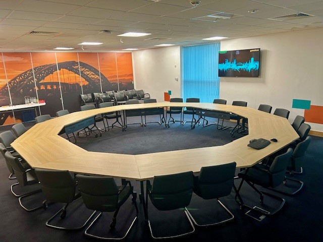 flat edged circular table perfect for meeting or conference rooms. Designed by us in the North east